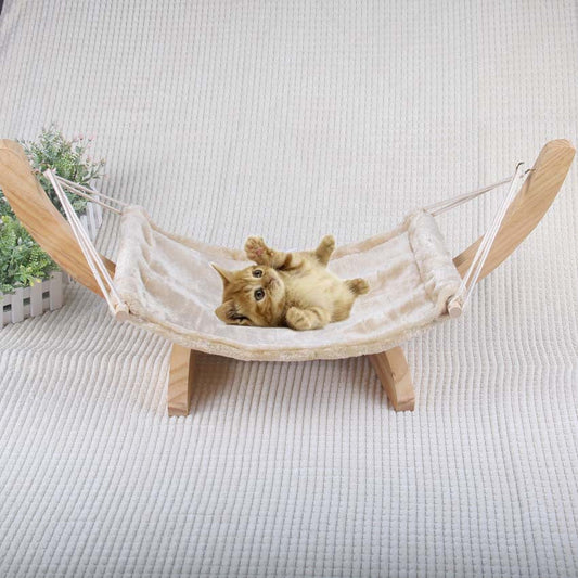 HKM-6222781 Removable and Washable Breathable Cat Hammock with Wooden Frame and Plush Mattress