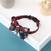 HKM-6223165 Christmas Snowflake Plaid Bow Bell Cat Collar in Red and Green, Adjustable 22.5-27.5cm