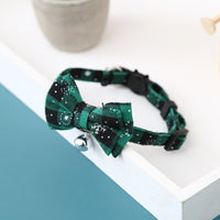 HKM-6223165 Christmas Snowflake Plaid Bow Bell Cat Collar in Red and Green, Adjustable 22.5-27.5cm