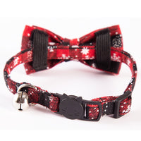 HKM-6223165 Christmas Snowflake Plaid Bow Bell Cat Collar in Red and Green, Adjustable 22.5-27.5cm