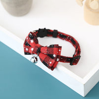 HKM-6223165 Christmas Snowflake Plaid Bow Bell Cat Collar in Red and Green, Adjustable 22.5-27.5cm