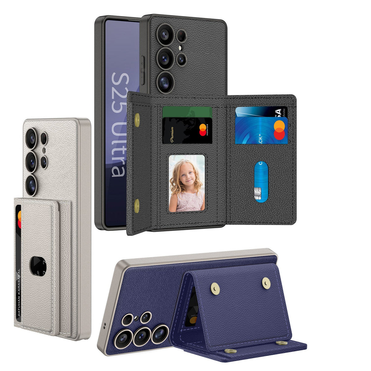 HKM-622483 Magnetic Split Wallet Phone Case with Built-in Wireless Charger and Stand for Samsung