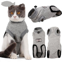 HKM-622611 Cotton Post-Sterilization Recovery Outfit for Cats - Gray, XXS to M Sizes Available