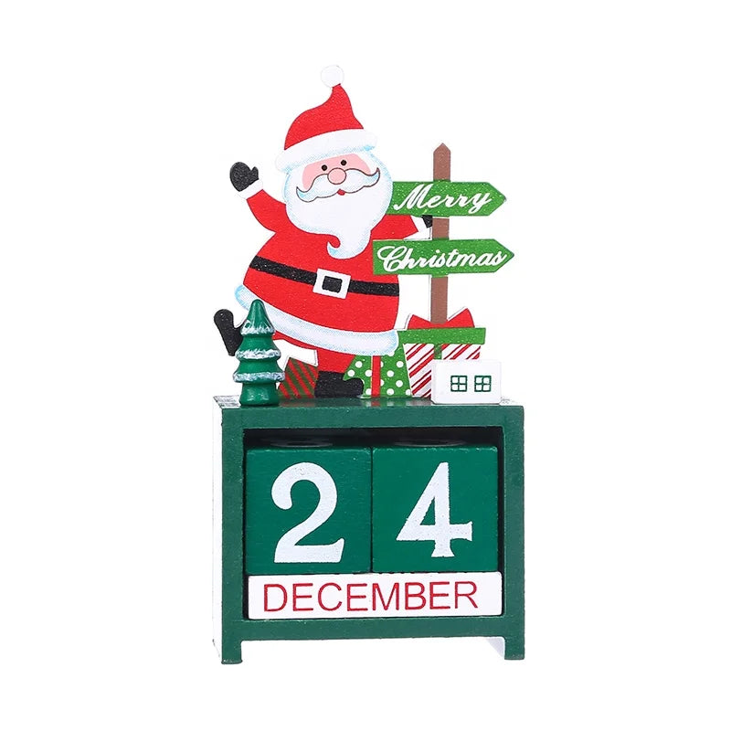 HKM-622675 Wooden Christmas Countdown Calendar with Santa Claus, Snowman, and Elk Decorations