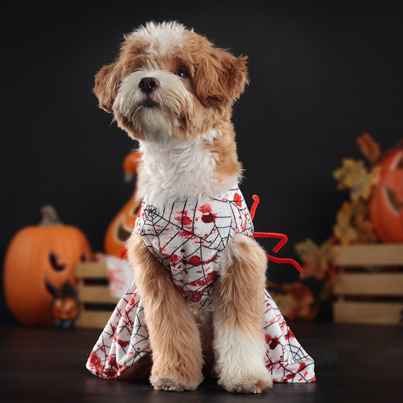 HKM-6227517 Personalized Halloween Bloodshot Spider Skirt for Dogs, Casual Pet Clothing in Multiple Sizes
