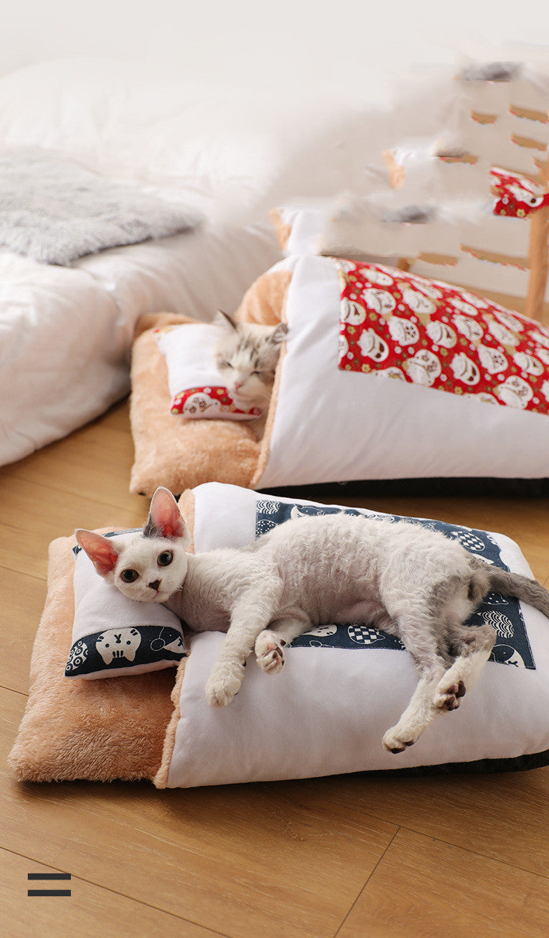 HKM-6227773 Removable and Washable Cat Litter Nest in Red and Blue - Size Options S, M, L