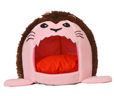 HKM-6230973 Cozy Velvet Cat Tent Bed for Small to Medium Pets - Yellow, Gray, Pink, Brown