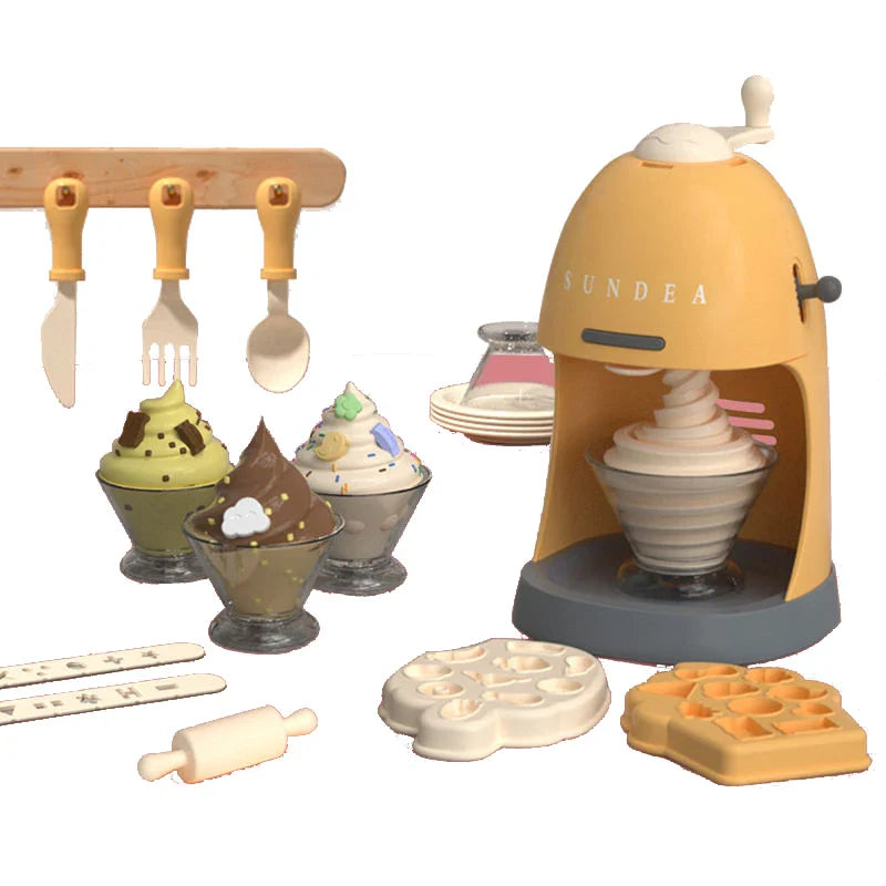 HKM-623123 Colorful Ice Cream Machine Playset with 7 Plasticine Colors and Molds for Kids Ages 3+