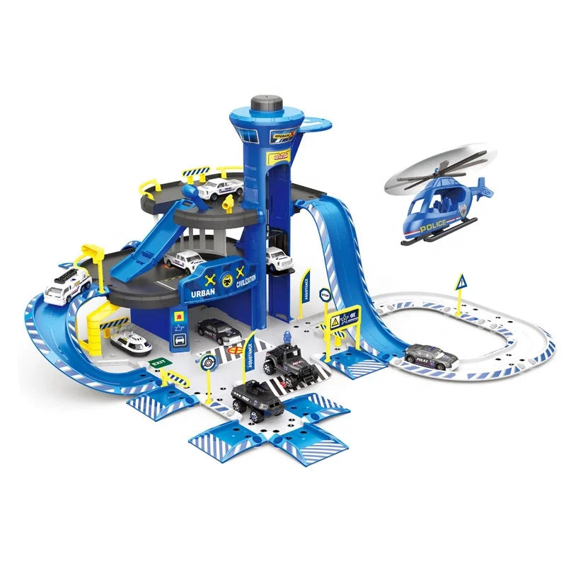 HKM-623187 Diecast Toy Vehicle Play Set with Car Station and Parking Lot for Kids Ages 2-7