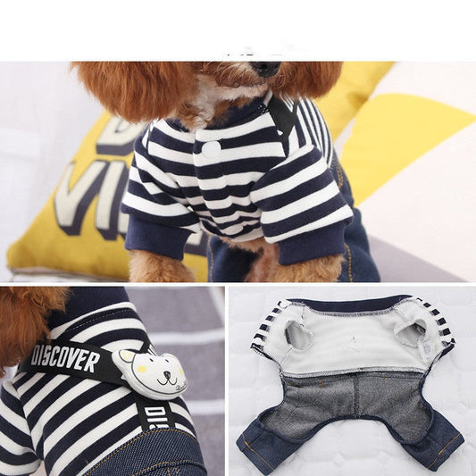 HKM-6233277 Striped Cotton Suspenders for Small Dogs in Navy Blue & White or Gray & White