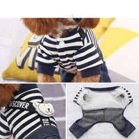 HKM-6233277 Striped Cotton Suspenders for Small Dogs in Navy Blue & White or Gray & White