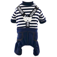 HKM-6233277 Striped Cotton Suspenders for Small Dogs in Navy Blue & White or Gray & White