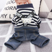 HKM-6233277 Striped Cotton Suspenders for Small Dogs in Navy Blue & White or Gray & White