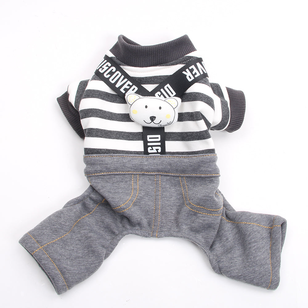 HKM-6233277 Striped Cotton Suspenders for Small Dogs in Navy Blue & White or Gray & White