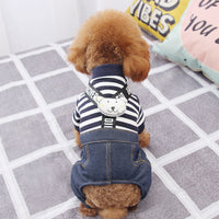 HKM-6233277 Striped Cotton Suspenders for Small Dogs in Navy Blue & White or Gray & White