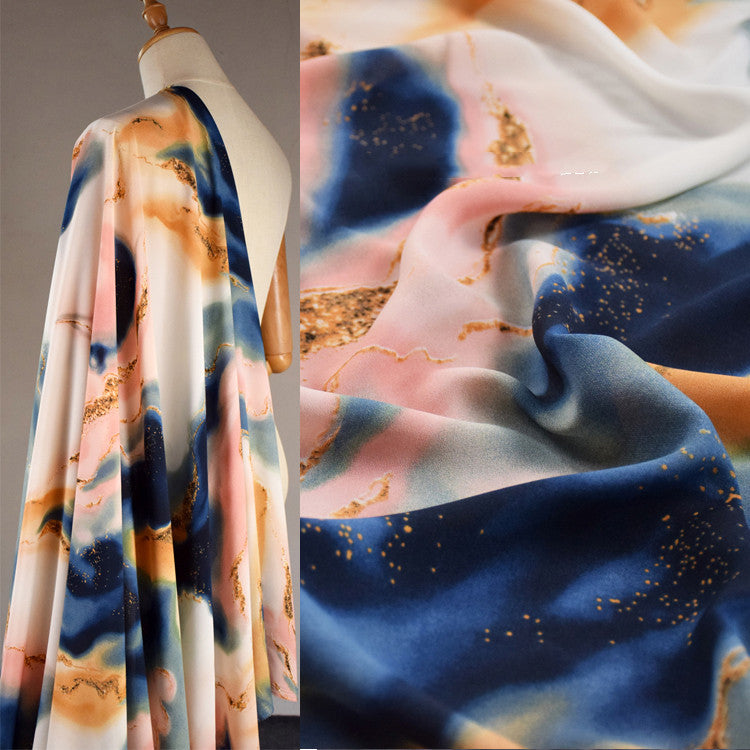 HKM-623379 Elastic Crepe De Chine Chiffon Fabric for Dresses, Shirts, Gowns, and Pajamas - 100% Polyester, Geometric Patterns