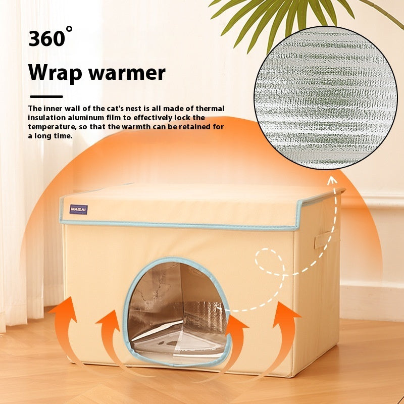 HKM-6236733 Cozy Winter Cat Nest Bed with Removable Heating Mat, Two Sizes Available