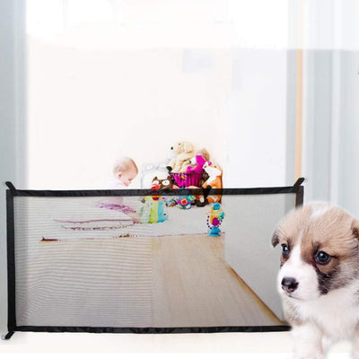 HKM-6236861 Portable Pet Isolation Net - Folding Safety Playpen for Dogs, Black Nylon with Sticky Hooks, Available in Small and Large Sizes