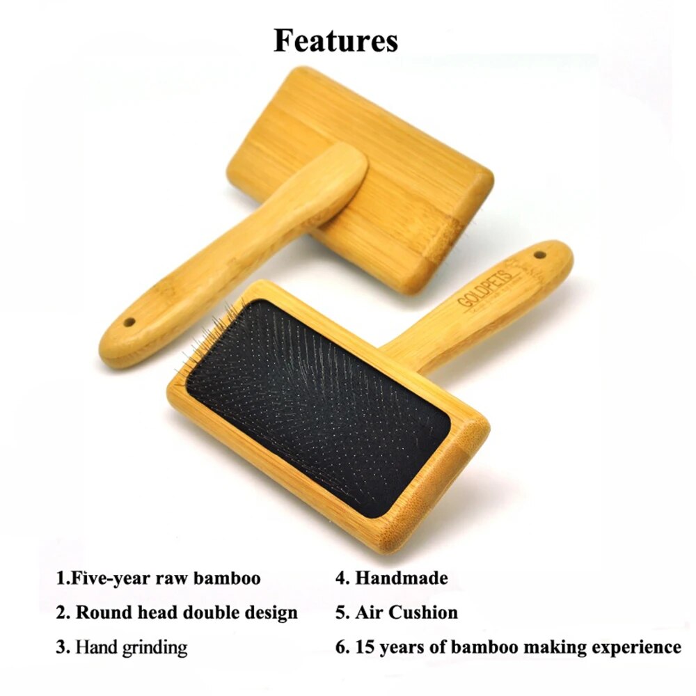 HKM-6238269 Bamboo and Wood Slicker Comb with Long Prongs for Cats and Dogs - Eco-Friendly Grooming Brush