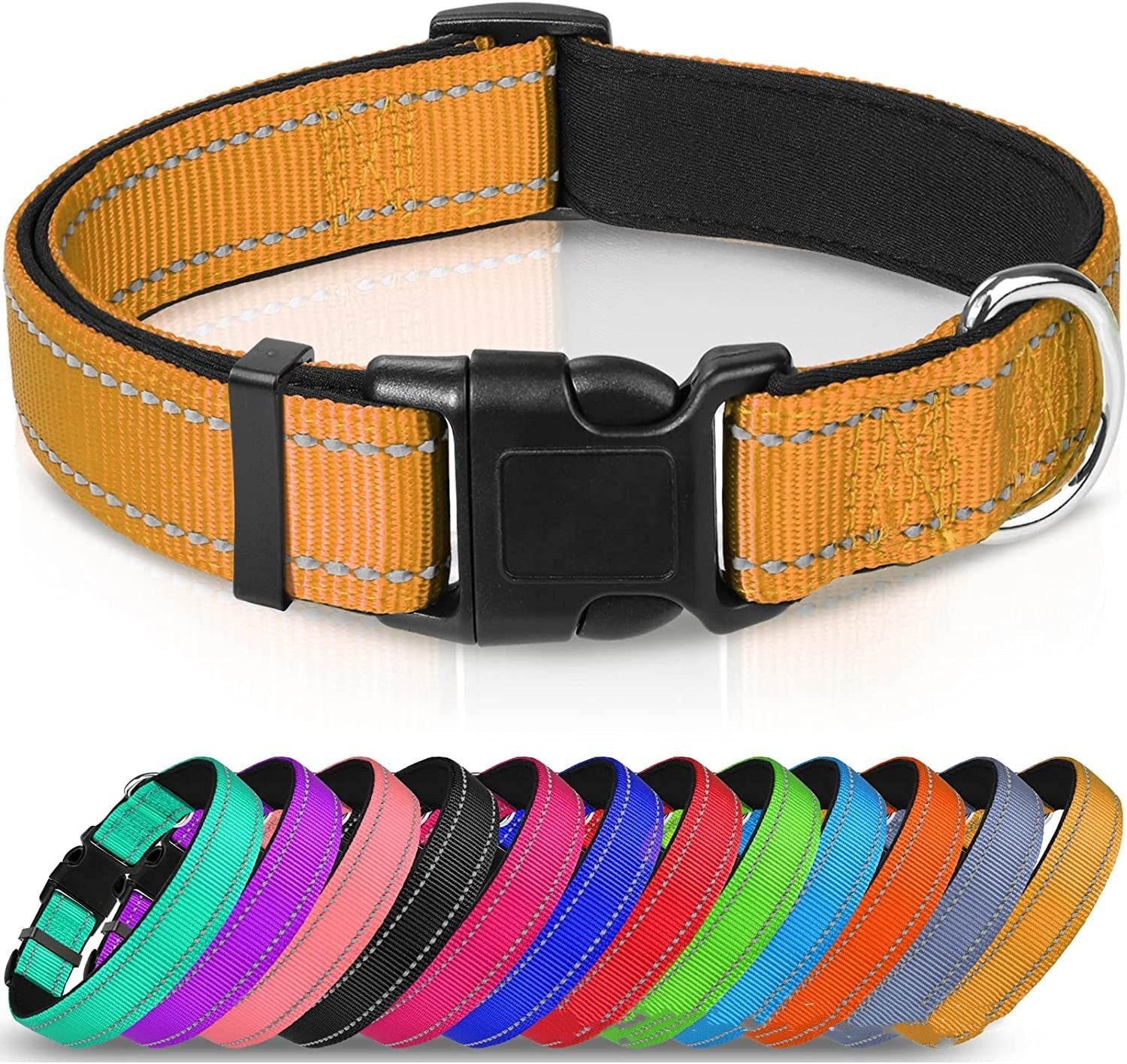 HKM-6238653 Adjustable Reflective Nylon Dog Collar for Small to Extra Large Pets - Multiple Color Options Available