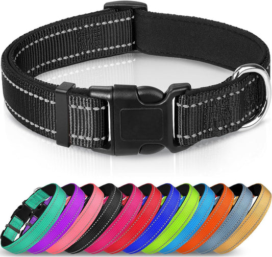 HKM-6238653 Adjustable Reflective Nylon Dog Collar for Small to Extra Large Pets - Multiple Color Options Available