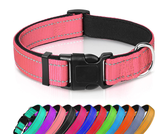 HKM-6238653 Adjustable Reflective Nylon Dog Collar for Small to Extra Large Pets - Multiple Color Options Available