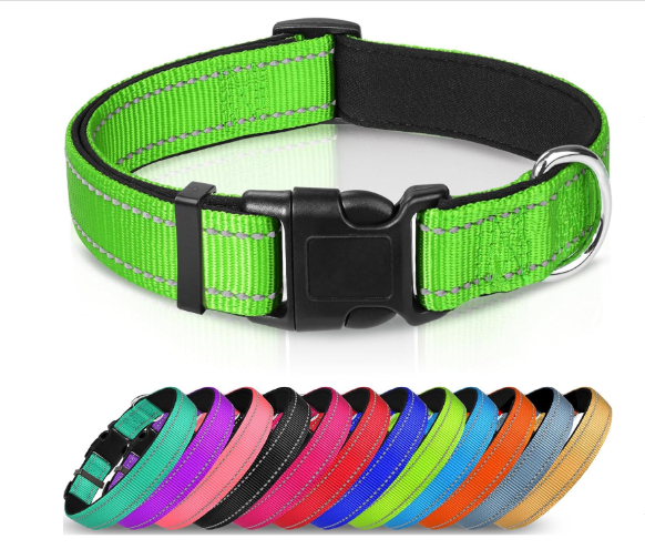 HKM-6238653 Adjustable Reflective Nylon Dog Collar for Small to Extra Large Pets - Multiple Color Options Available