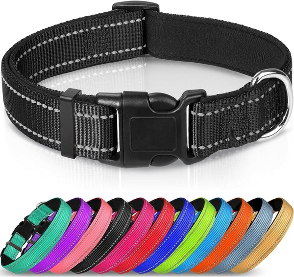 HKM-6238653 Adjustable Reflective Nylon Dog Collar for Small to Extra Large Pets - Multiple Color Options Available