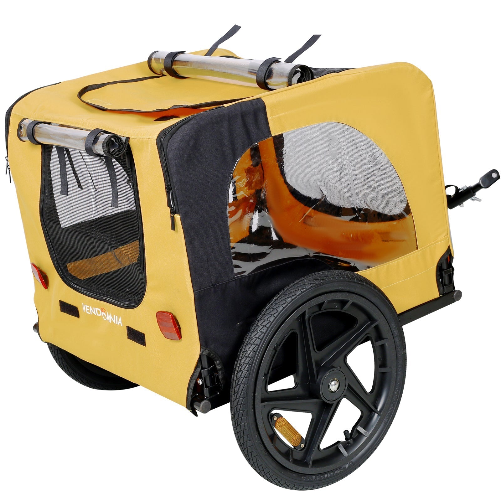 HKM-6238909 Heavy Duty Yellow Foldable Pet Stroller with Bicycle Tow and Weatherproof Canopy for Dogs