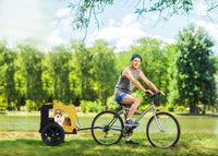 HKM-6238909 Heavy Duty Yellow Foldable Pet Stroller with Bicycle Tow and Weatherproof Canopy for Dogs