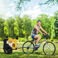 HKM-6238909 Heavy Duty Yellow Foldable Pet Stroller with Bicycle Tow and Weatherproof Canopy for Dogs