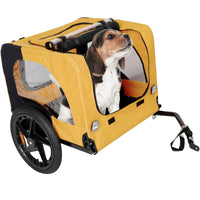 HKM-6238909 Heavy Duty Yellow Foldable Pet Stroller with Bicycle Tow and Weatherproof Canopy for Dogs