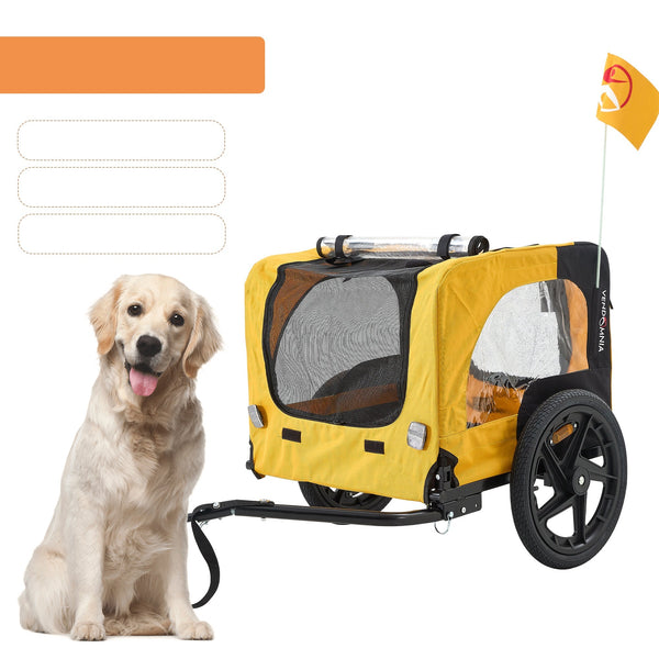 HKM-6238909 Heavy Duty Yellow Foldable Pet Stroller with Bicycle Tow and Weatherproof Canopy for Dogs