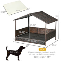 HKM-6241085 Outdoor Dog Bed with Canopy, Rattan House and Soft Removable Cushion for Medium to Large Dogs