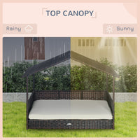 HKM-6241085 Outdoor Dog Bed with Canopy, Rattan House and Soft Removable Cushion for Medium to Large Dogs