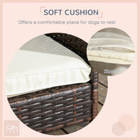 HKM-6241085 Outdoor Dog Bed with Canopy, Rattan House and Soft Removable Cushion for Medium to Large Dogs