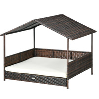 HKM-6241085 Outdoor Dog Bed with Canopy, Rattan House and Soft Removable Cushion for Medium to Large Dogs