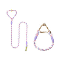HKM-6242237 Woven Cotton Dog Leash and Collar Set in Various Colors and Sizes