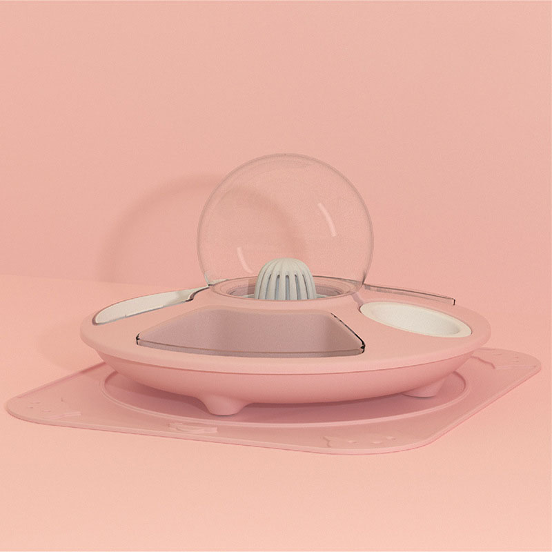 HKM-6242621 UFO Bowl with Anti-Overturning Feeder - Multiple Color Options and Placemat Designs