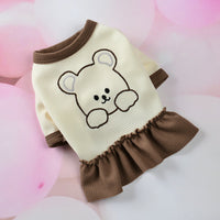 HKM-6243005 Adorable Bear-Themed Small Schnauzer Dog Clothing Set - Skirt & T-Shirt Options Available