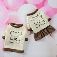 HKM-6243005 Adorable Bear-Themed Small Schnauzer Dog Clothing Set - Skirt & T-Shirt Options Available