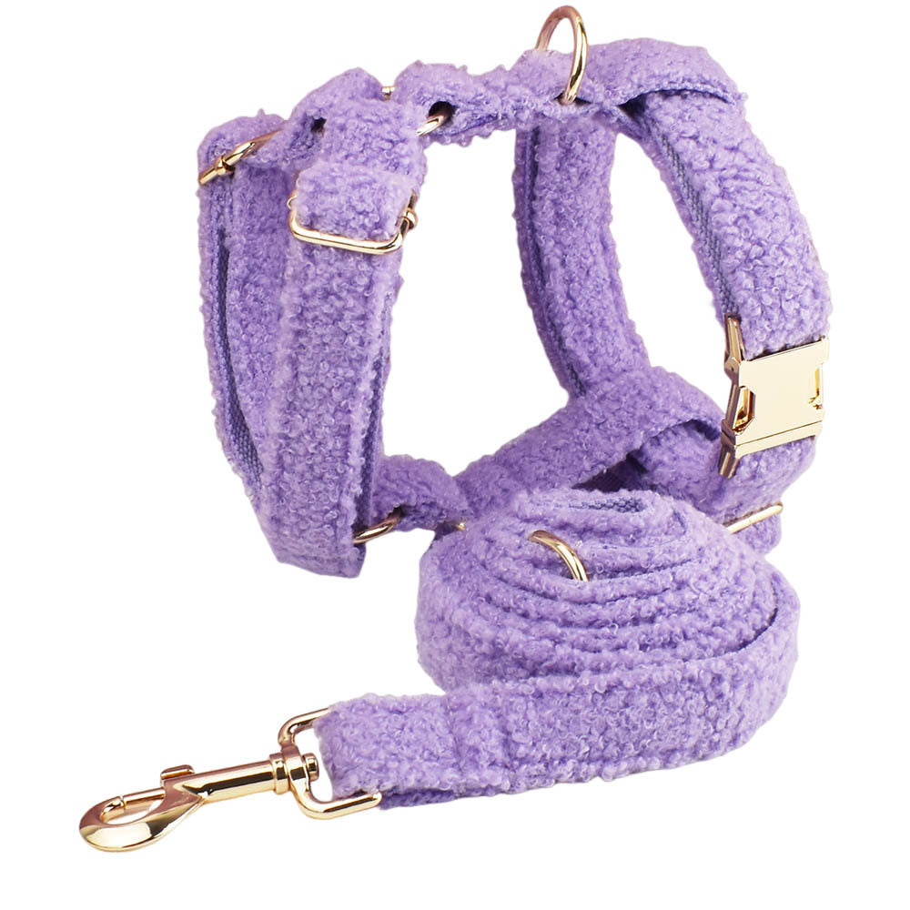 HKM-6243901 Purple Four-Piece Small Dog Accessories Set: Collar, Leash, Bow, and Vest