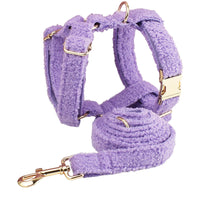 HKM-6243901 Purple Four-Piece Small Dog Accessories Set: Collar, Leash, Bow, and Vest