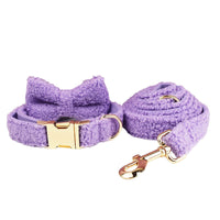 HKM-6243901 Purple Four-Piece Small Dog Accessories Set: Collar, Leash, Bow, and Vest