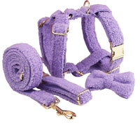 HKM-6243901 Purple Four-Piece Small Dog Accessories Set: Collar, Leash, Bow, and Vest