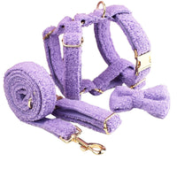 HKM-6243901 Purple Four-Piece Small Dog Accessories Set: Collar, Leash, Bow, and Vest