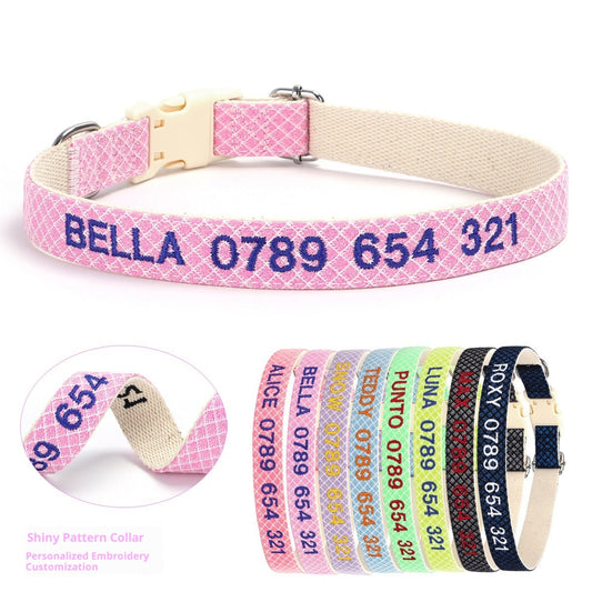 HKM-6244413 Embroidered Anti-Lost Pet Collar with Contact Number in Multiple Colors and Sizes
