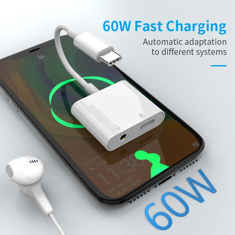 HKM-624595 USB-C to 3.5mm Audio Jack Adapter with Charging Function for Compatible Devices