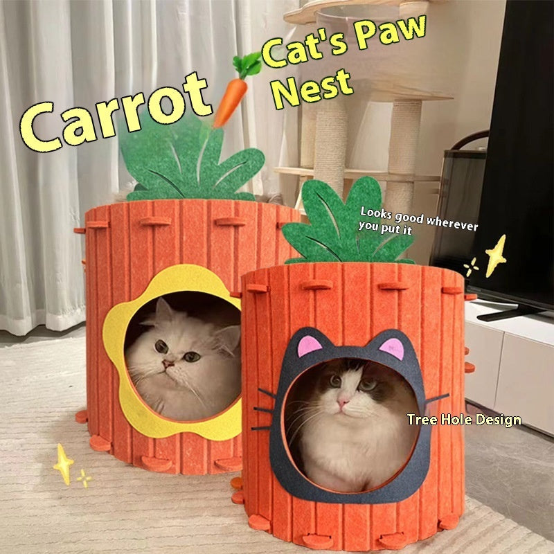 HKM-6246461 Carrot Cat Nest - Semi-Closed Felt Cat Scratch Board with Wear-Resistant Design