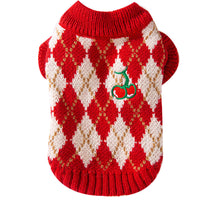 HKM-6246973 Diamond-Patterned Cherry Embroidered Sweater for Small and Medium Dogs and Cats